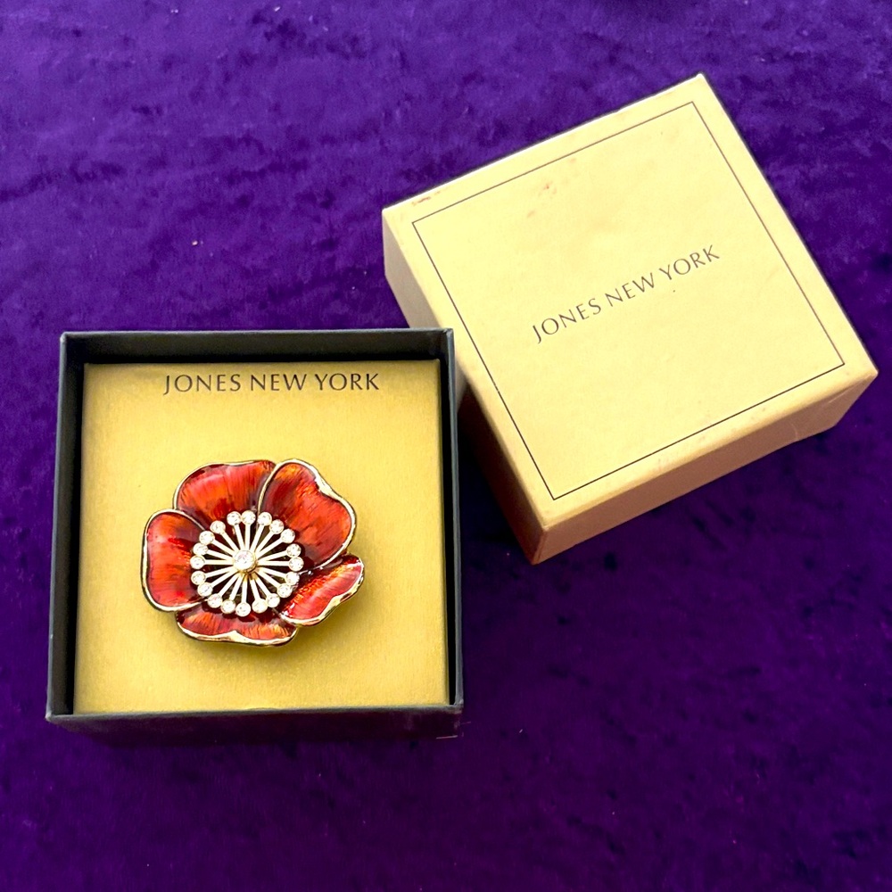 Jones New York Red and Gold Flower Brooch